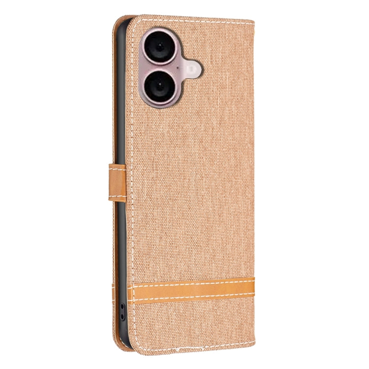 Color Block Denim Texture Leather Phone Case, For iPhone 16 Plus, For iPhone 16