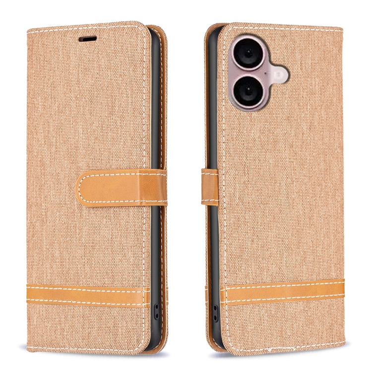 Color Block Denim Texture Leather Phone Case, For iPhone 16 Plus, For iPhone 16