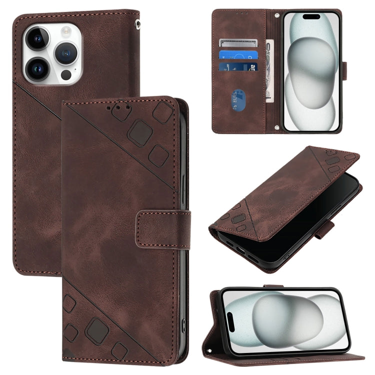 Skin-feel Embossed Leather Phone Case, iPhone 16e, For iPhone 15 Pro Max, For iPhone 15 Pro, For iPhone 15 Plus