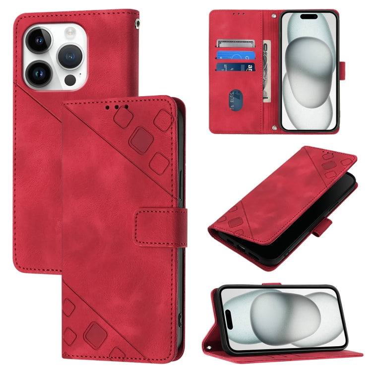Skin-feel Embossed Leather Phone Case, iPhone 16e, For iPhone 15 Pro Max, For iPhone 15 Pro, For iPhone 15 Plus