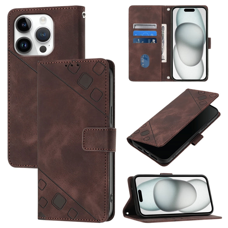Skin-feel Embossed Leather Phone Case, iPhone 16e, For iPhone 15 Pro Max, For iPhone 15 Pro, For iPhone 15 Plus