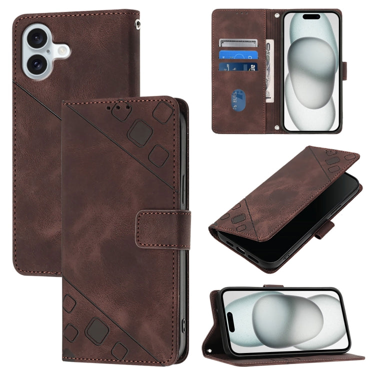 Skin-feel Embossed Leather Phone Case, iPhone 16e, For iPhone 15 Pro Max, For iPhone 15 Pro, For iPhone 15 Plus