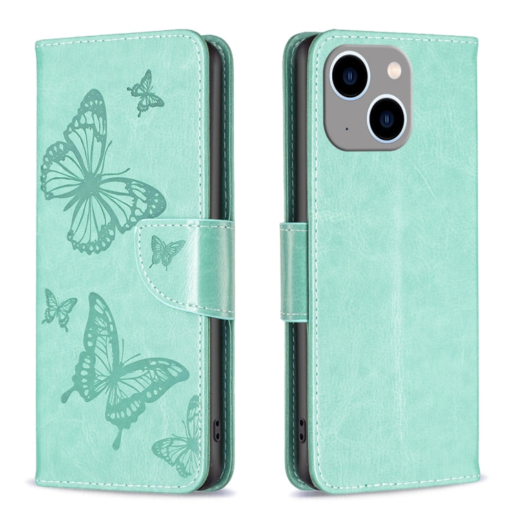 Embossing Two Butterflies Pattern Leather Phone Case, For iPhone 15 Pro Max, For iPhone 15 Pro, For iPhone 15 Plus, For iPhone 15