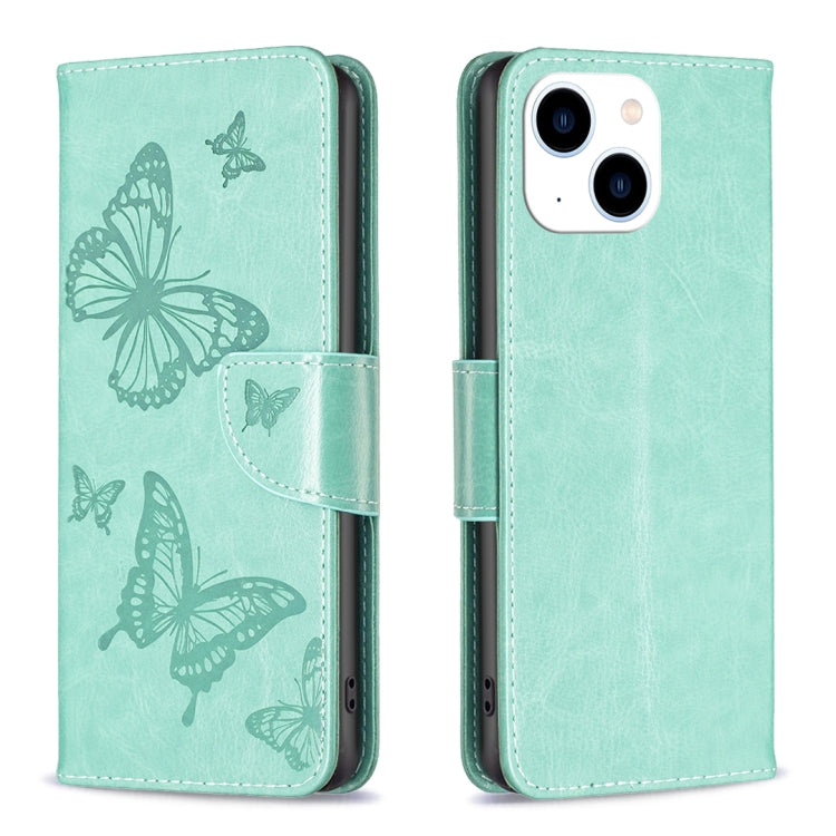 Embossing Two Butterflies Pattern Leather Phone Case, For iPhone 15 Pro Max, For iPhone 15 Pro, For iPhone 15 Plus, For iPhone 15