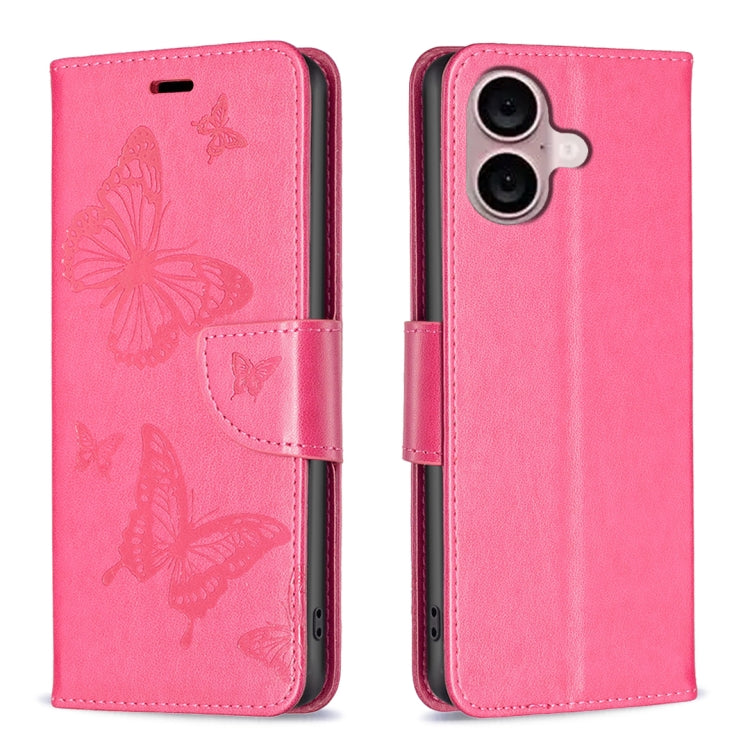 Embossing Two Butterflies Pattern Leather Phone Case, For iPhone 16 Pro Max, For iPhone 16 Pro, For iPhone 16 Plus, For iPhone 16