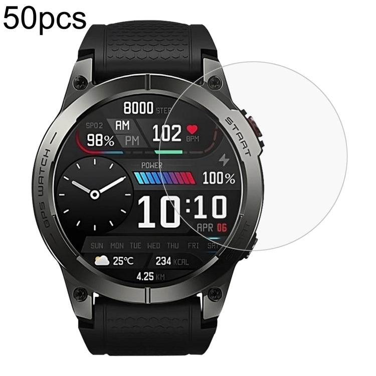 50pcs 0.26mm 2.5D 9H Tempered Glass Film Watch Screen Protector, For Zeblaze Stratos 2 Lite, For Zeblaze Stratos 3, For Zeblaze Vibe 7, For Zeblaze Vibe 7 Lite