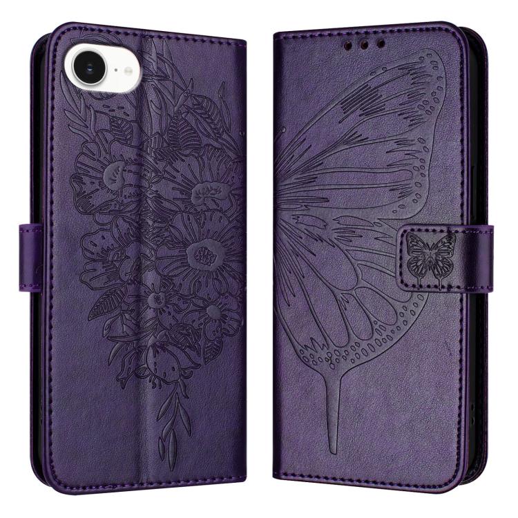 Embossed Butterfly Leather Phone Case, For iPhone 16, iPhone 16e, For iPhone 15 Pro Max