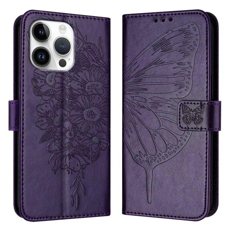 Embossed Butterfly Leather Phone Case, For iPhone 16, iPhone 16e, For iPhone 15 Pro Max