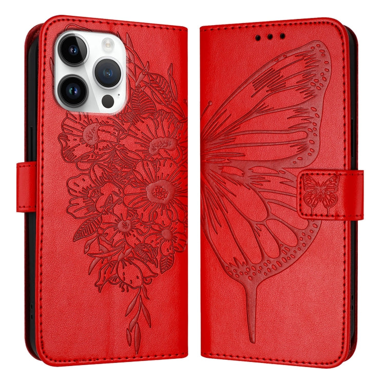 Embossed Butterfly Leather Phone Case, For iPhone 16, iPhone 16e, For iPhone 15 Pro Max