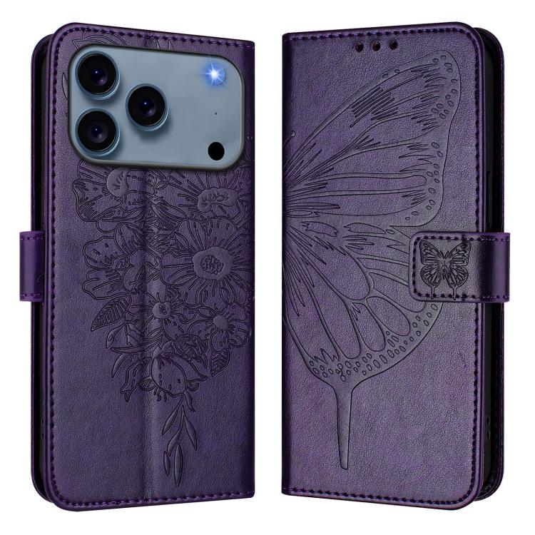 Embossed Butterfly Leather Phone Case, For iPhone 16 Pro Max, For iPhone 16 Pro, For iPhone 16 Plus