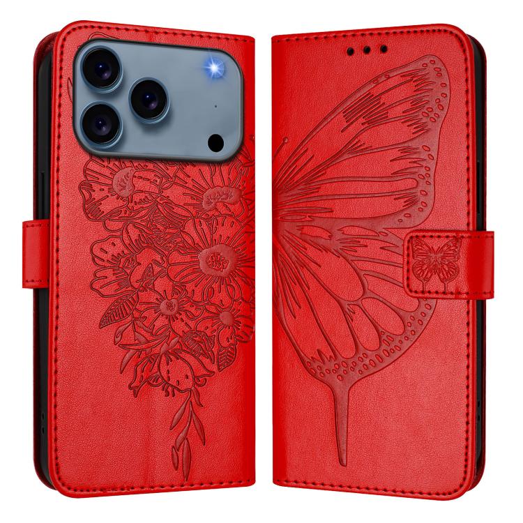 Embossed Butterfly Leather Phone Case, For iPhone 16 Pro Max, For iPhone 16 Pro, For iPhone 16 Plus