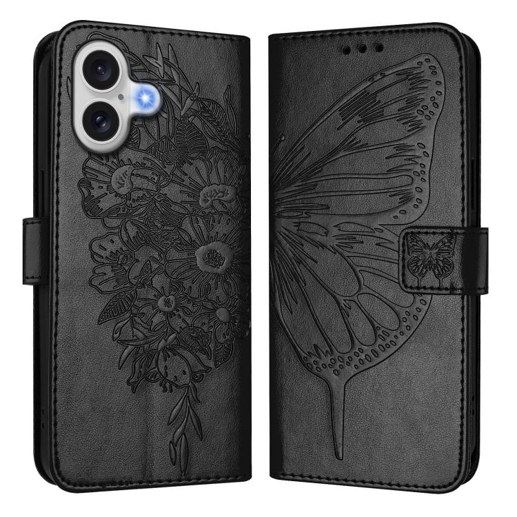 Embossed Butterfly Leather Phone Case, For iPhone 16 Pro Max, For iPhone 16 Pro, For iPhone 16 Plus