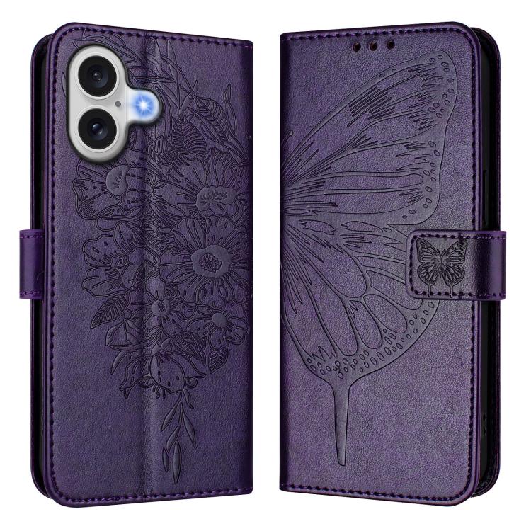 Embossed Butterfly Leather Phone Case, For iPhone 16 Pro Max, For iPhone 16 Pro, For iPhone 16 Plus