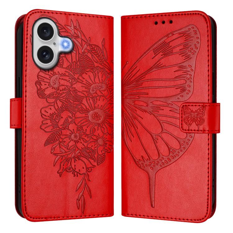 Embossed Butterfly Leather Phone Case, For iPhone 16 Pro Max, For iPhone 16 Pro, For iPhone 16 Plus