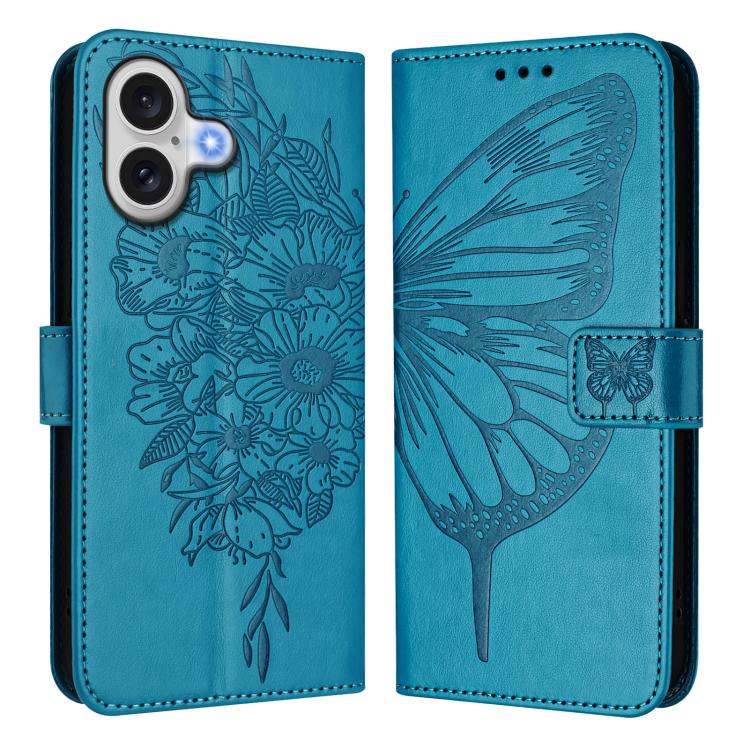 Embossed Butterfly Leather Phone Case, For iPhone 16 Pro Max, For iPhone 16 Pro, For iPhone 16 Plus