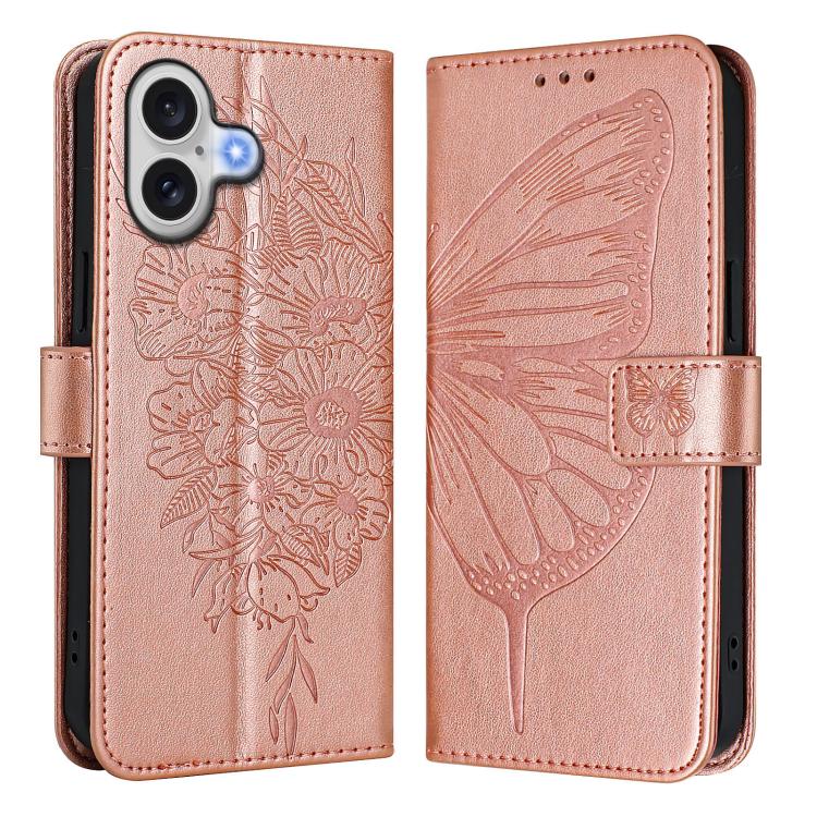 Embossed Butterfly Leather Phone Case, For iPhone 16 Pro Max, For iPhone 16 Pro, For iPhone 16 Plus
