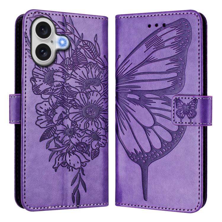 Embossed Butterfly Leather Phone Case, For iPhone 16 Pro Max, For iPhone 16 Pro, For iPhone 16 Plus