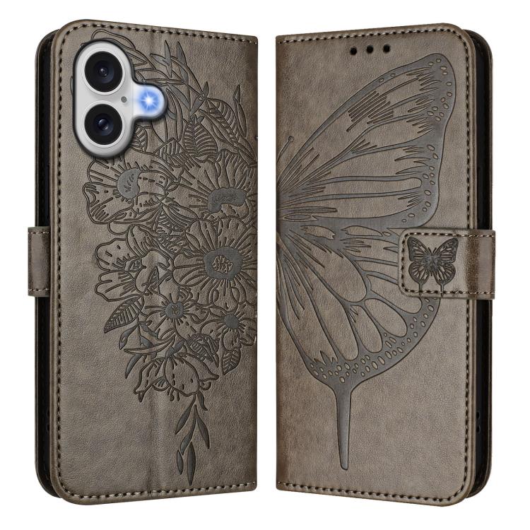 Embossed Butterfly Leather Phone Case, For iPhone 16 Pro Max, For iPhone 16 Pro, For iPhone 16 Plus