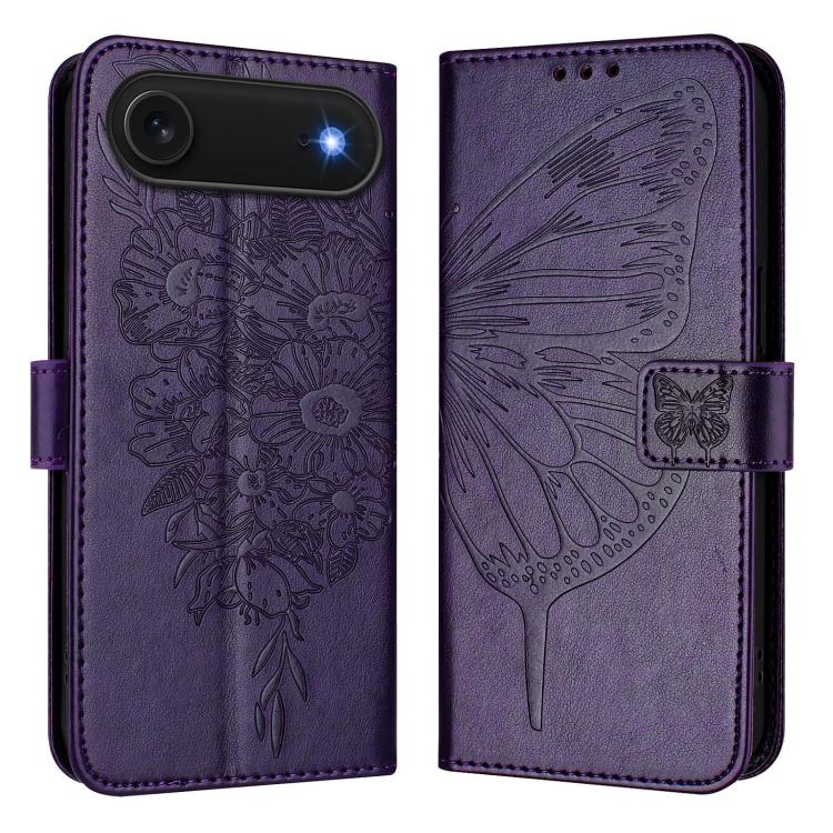 Embossed Butterfly Leather Phone Case, For iPhone 16, iPhone 16e, For iPhone 15 Pro Max