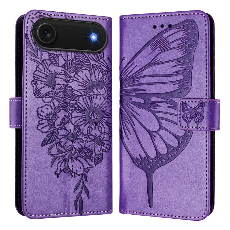 Embossed Butterfly Leather Phone Case, For iPhone 16, iPhone 16e, For iPhone 15 Pro Max
