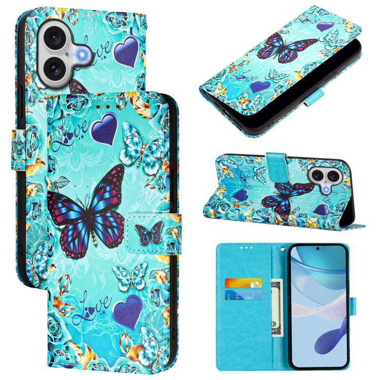 Colored Drawing Pattern Plain Weave Leather Phone Case, iPhone 16e, For iPhone 15 Pro Max, For iPhone 15 Pro