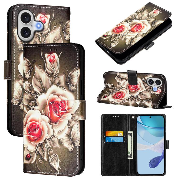 Colored Drawing Pattern Plain Weave Leather Phone Case, iPhone 16e, For iPhone 15 Pro Max, For iPhone 15 Pro