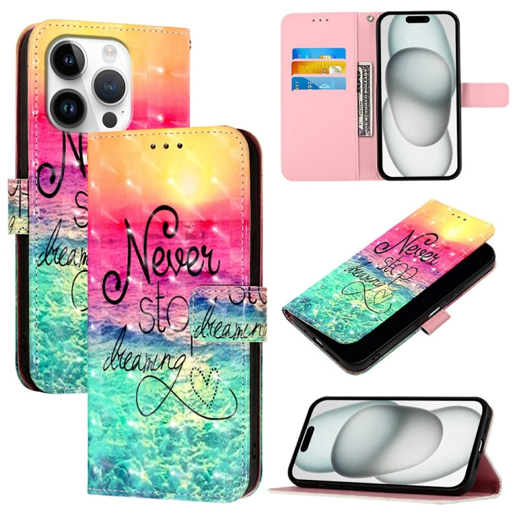 3D Painting Horizontal Flip Leather Phone Case, For iPhone 15 Pro, For iPhone 15 Plus, For iPhone 15