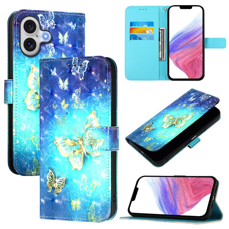 3D Painting Horizontal Flip Leather Phone Case, iPhone 16e, For iPhone 16 Pro Max, For iPhone 16 Pro