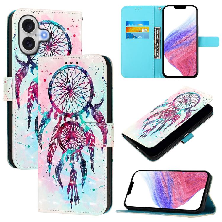 3D Painting Horizontal Flip Leather Phone Case, iPhone 16e, For iPhone 16 Pro Max, For iPhone 16 Pro