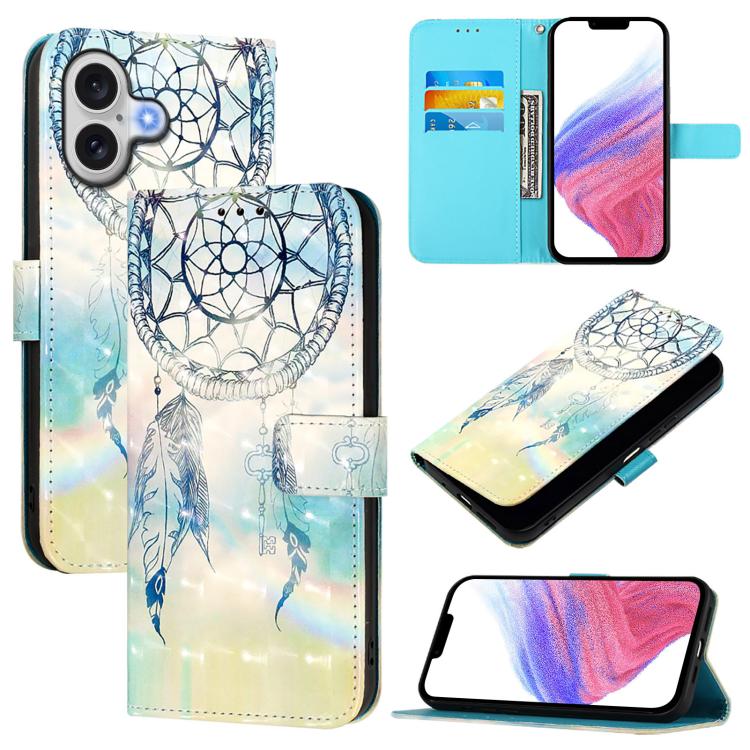 3D Painting Horizontal Flip Leather Phone Case, iPhone 16e, For iPhone 16 Pro Max, For iPhone 16 Pro