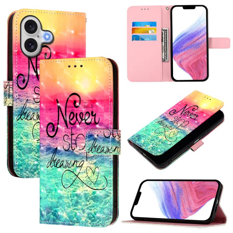 3D Painting Horizontal Flip Leather Phone Case, iPhone 16e, For iPhone 16 Pro Max, For iPhone 16 Pro