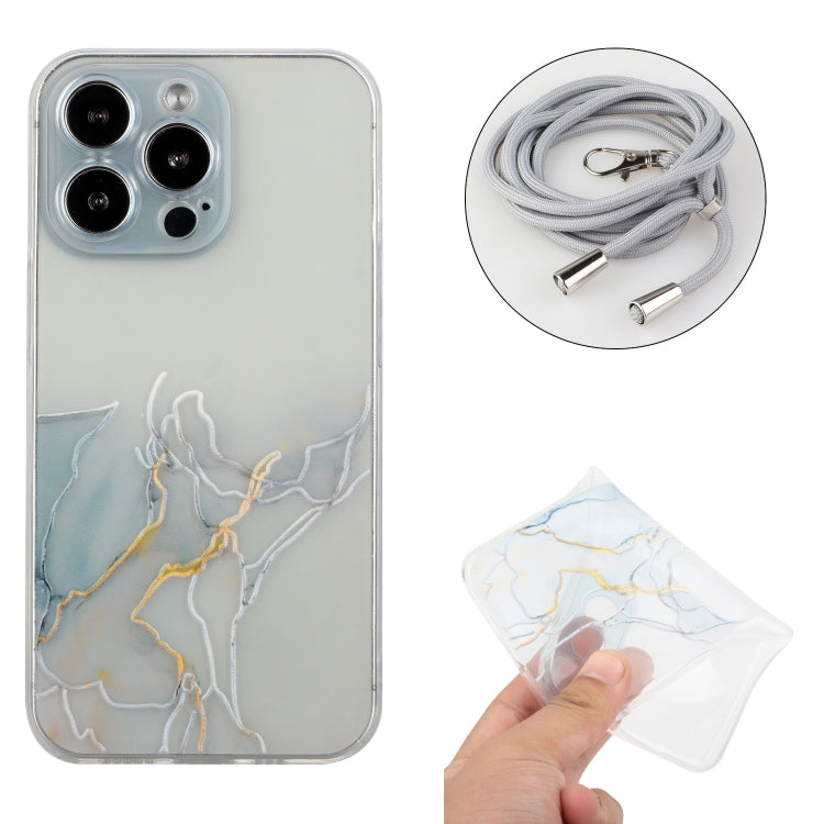 Hollow Marble Pattern TPU Shockproof Phone Case with Rope, For iPhone 15 Pro Max, For iPhone 15 Pro, For iPhone 15 Plus, For iPhone 15