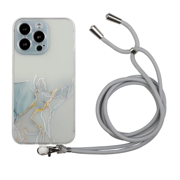 Hollow Marble Pattern TPU Shockproof Phone Case with Rope, For iPhone 15 Pro Max, For iPhone 15 Pro, For iPhone 15 Plus, For iPhone 15