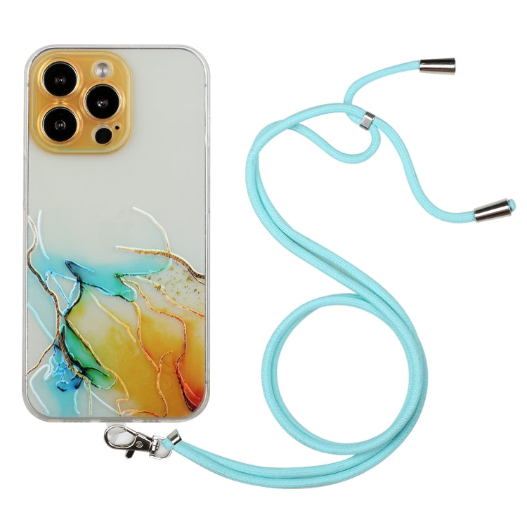 Hollow Marble Pattern TPU Shockproof Phone Case with Rope, For iPhone 15 Pro Max, For iPhone 15 Pro, For iPhone 15 Plus, For iPhone 15