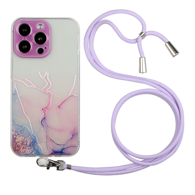 Hollow Marble Pattern TPU Shockproof Phone Case with Rope, For iPhone 15 Pro Max, For iPhone 15 Pro, For iPhone 15 Plus, For iPhone 15