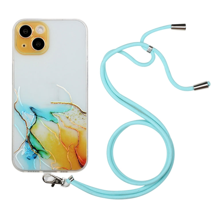 Hollow Marble Pattern TPU Shockproof Phone Case with Rope, For iPhone 15 Pro Max, For iPhone 15 Pro, For iPhone 15 Plus, For iPhone 15