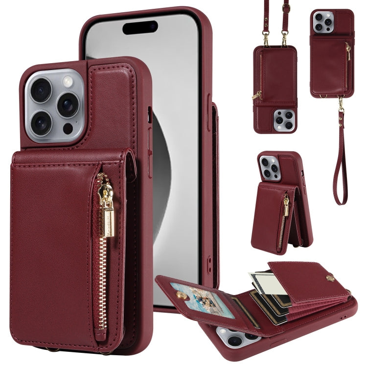 Crossbody Lanyard Zipper Wallet Leather Phone Case, For iPhone 15 Pro Max, For iPhone 15 Pro, For iPhone 15 Plus, For iPhone 15