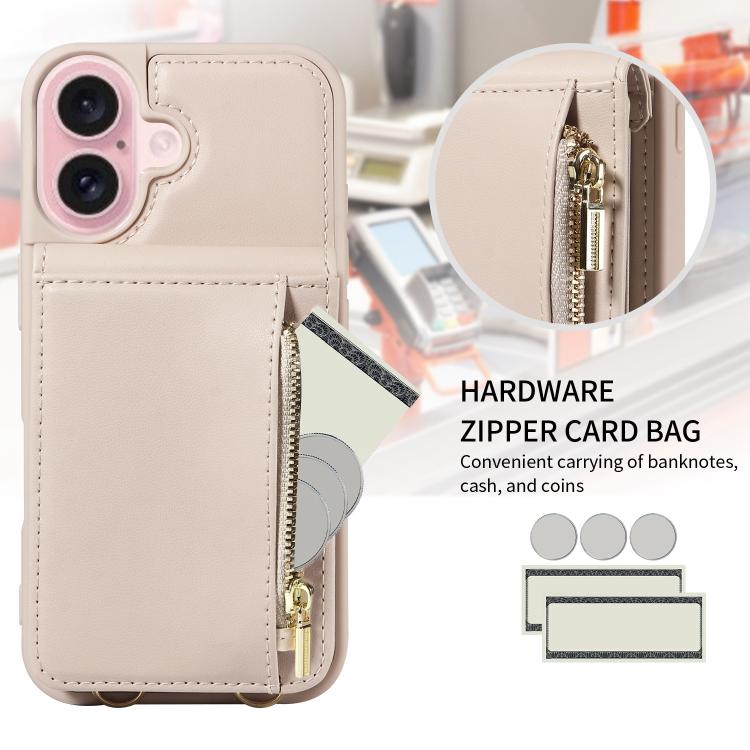 Crossbody Lanyard Zipper Wallet Leather Phone Case, For iPhone 16 Pro Max, For iPhone 16 Pro, For iPhone 16 Plus, For iPhone 16