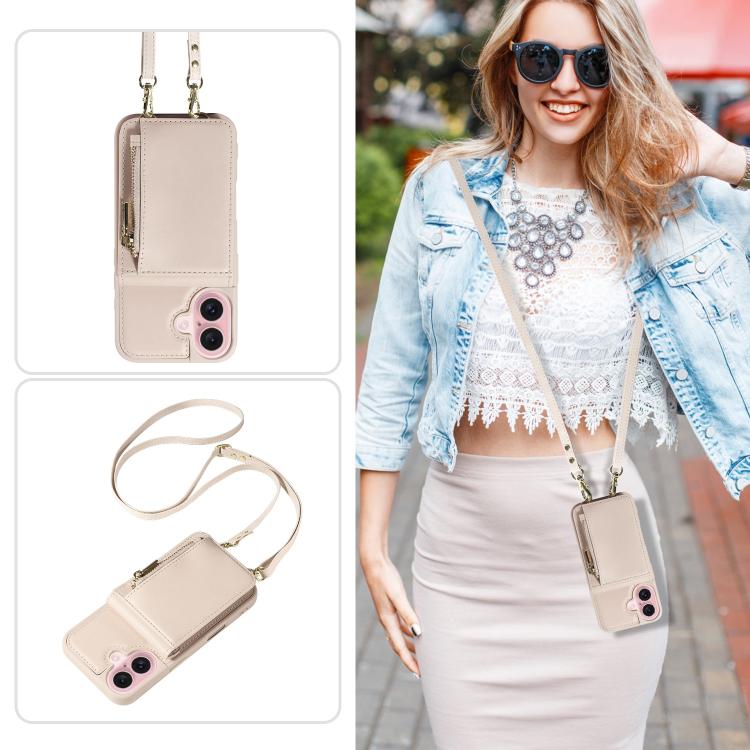 Crossbody Lanyard Zipper Wallet Leather Phone Case, For iPhone 16 Pro Max, For iPhone 16 Pro, For iPhone 16 Plus, For iPhone 16