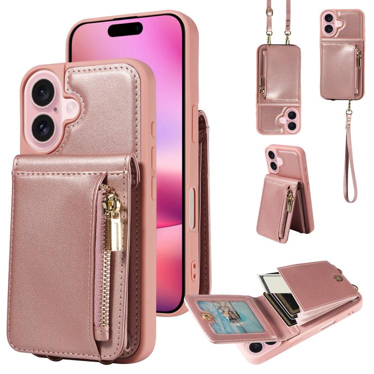 Crossbody Lanyard Zipper Wallet Leather Phone Case, For iPhone 16 Pro Max, For iPhone 16 Pro, For iPhone 16 Plus, For iPhone 16
