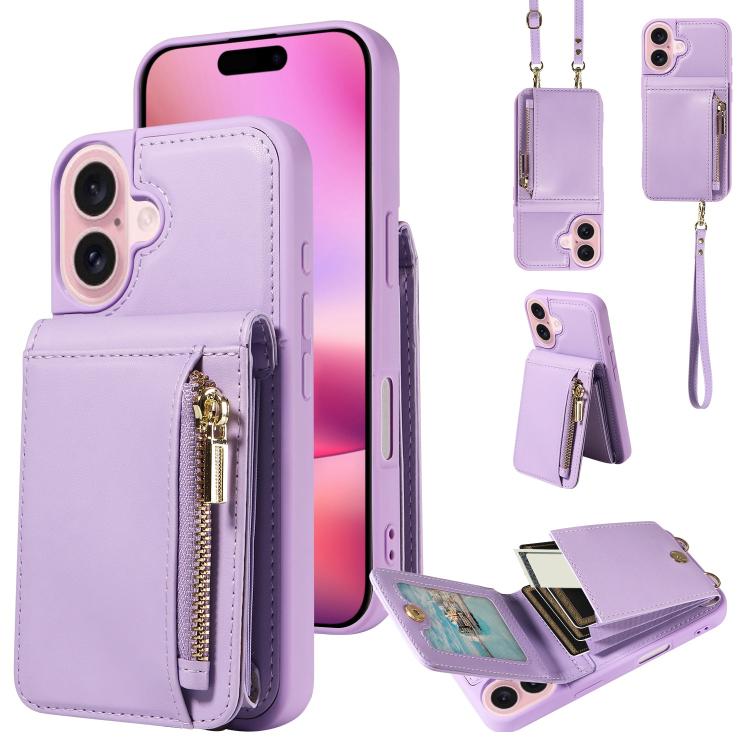 Crossbody Lanyard Zipper Wallet Leather Phone Case, For iPhone 16 Pro Max, For iPhone 16 Pro, For iPhone 16 Plus, For iPhone 16
