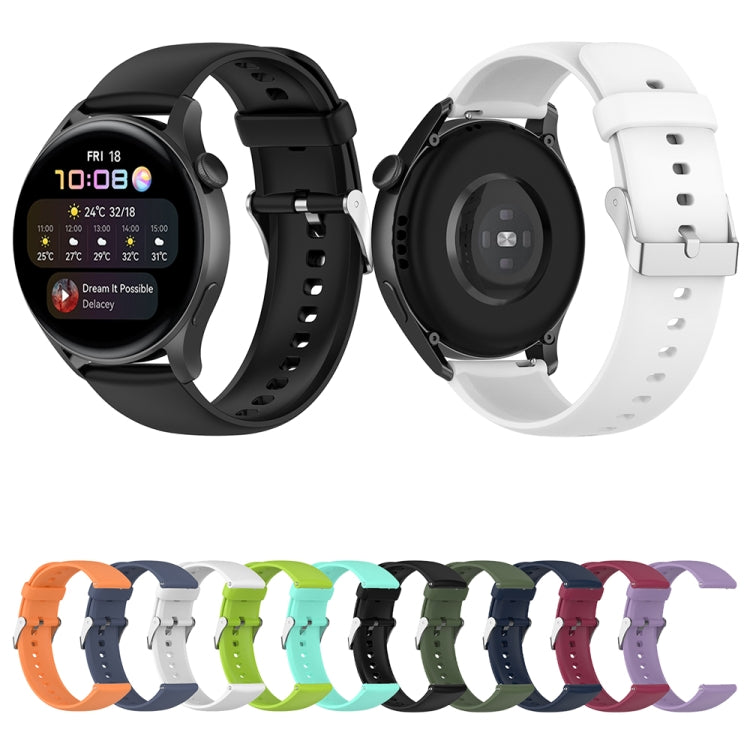 Solid Color Silicone Stainless Steel Silver Buckle Watch Band, Silver Buckle