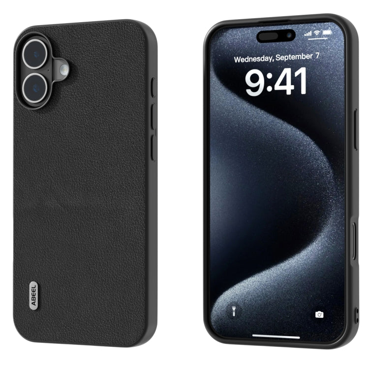 ABEEL Genuine Leather Wave Black Edge Phone Case, For iPhone 16 Pro Max, For iPhone 16 Pro, For iPhone 16 Plus, For iPhone 16, For iPhone 15 Pro Max, For iPhone 15 Pro