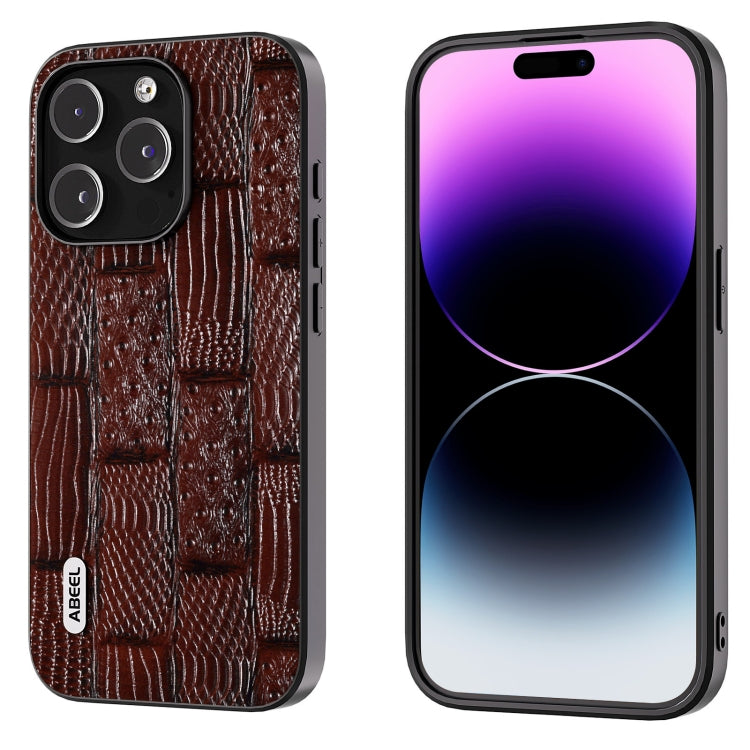 ABEEL Genuine Leather Mahjong Pattern Black Edge Phone Case, For iPhone 15 Pro Max, For iPhone 15 Pro, For iPhone 15 Plus, For iPhone 15