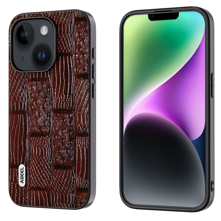 ABEEL Genuine Leather Mahjong Pattern Black Edge Phone Case, For iPhone 15 Pro Max, For iPhone 15 Pro, For iPhone 15 Plus, For iPhone 15