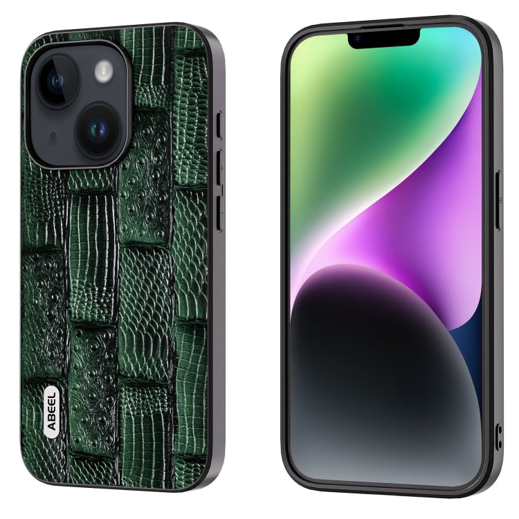 ABEEL Genuine Leather Mahjong Pattern Black Edge Phone Case, For iPhone 15 Pro Max, For iPhone 15 Pro, For iPhone 15 Plus, For iPhone 15