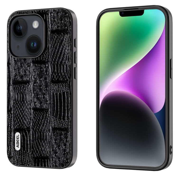 ABEEL Genuine Leather Mahjong Pattern Black Edge Phone Case, For iPhone 15 Pro Max, For iPhone 15 Pro, For iPhone 15 Plus, For iPhone 15