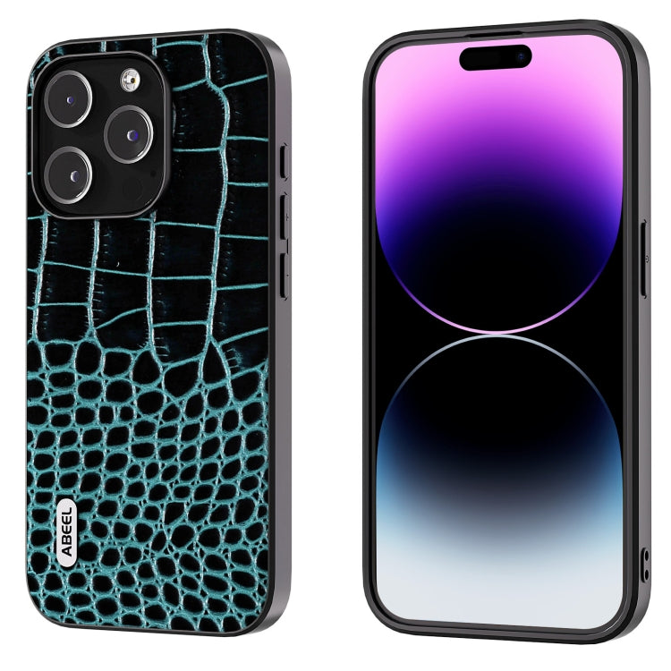 ABEEL Genuine Leather Crocodile Pattern Black Edge Phone Case, For iPhone 16 Pro Max, For iPhone 16 Pro, For iPhone 16 Plus, For iPhone 16, For iPhone 15 Pro Max, For iPhone 15 Pro