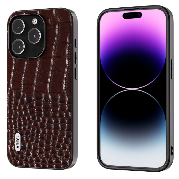 ABEEL Genuine Leather Crocodile Pattern Black Edge Phone Case, For iPhone 16 Pro Max, For iPhone 16 Pro, For iPhone 16 Plus, For iPhone 16, For iPhone 15 Pro Max, For iPhone 15 Pro