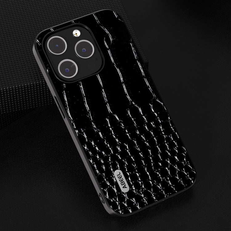 ABEEL Genuine Leather Crocodile Pattern Black Edge Phone Case, For iPhone 15 Plus, For iPhone 15